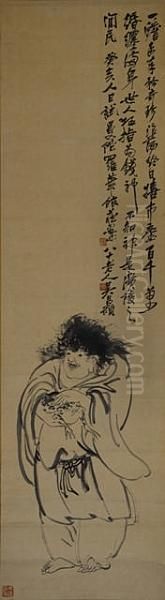 Immortal Liuhai With A Toad Oil Painting by Wu Changshuo