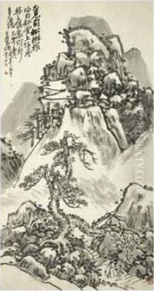 Seeking Inspiration In The Pine Mountains Oil Painting by Wu Changshuo