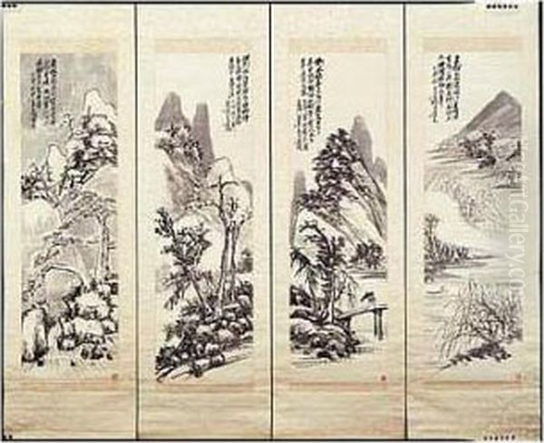 Landscape Of The Four Seasons Oil Painting by Wu Changshuo