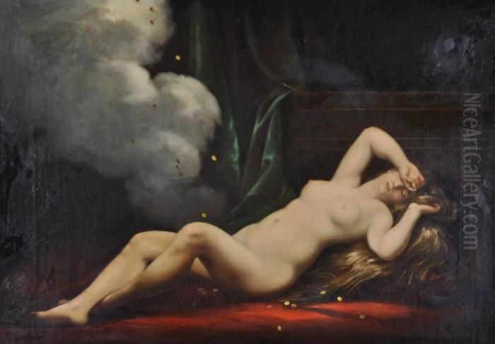 Naked Woman Showered With Gold Coins Oil Painting by Charles Josua Chaplin