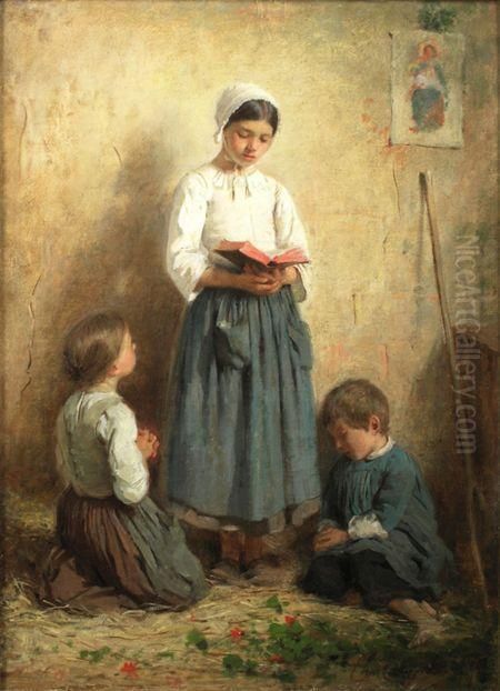 A Family Prayer Oil Painting by Charles Josua Chaplin