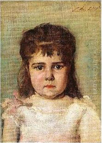 Portrait Of A Young Girl, 
Signed, Oil On Canvas Laid On Panel, 22.5 X 16.5 Cm.; 9 3/4 X 6 1/2 In Oil Painting by Charles Josua Chaplin
