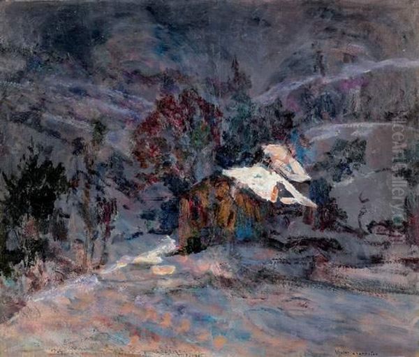 Buron En Auvergne
 Huile Sur Carton, Signee En Bas A Droite Oil Painting by Victor Charreton