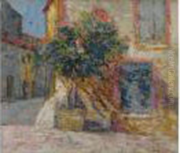 Arbre En Jardiniere Au Coin D Une Maison De Village Oil Painting by Victor Charreton