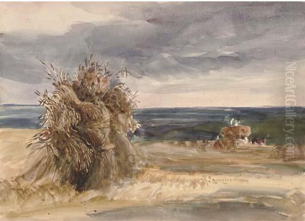 Gathering The Harvest From The 
Fields Of Down Hall, Essex (illustrated); And View Near Down Hall, Essex Oil Painting by Harriet Cheney