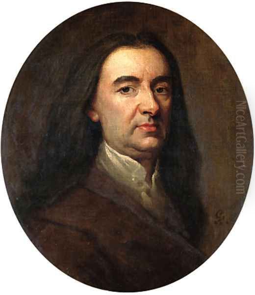 Portrait of a Gentleman, bust-length, in a brown coat and white shirt Oil Painting by Sir Godfrey Kneller