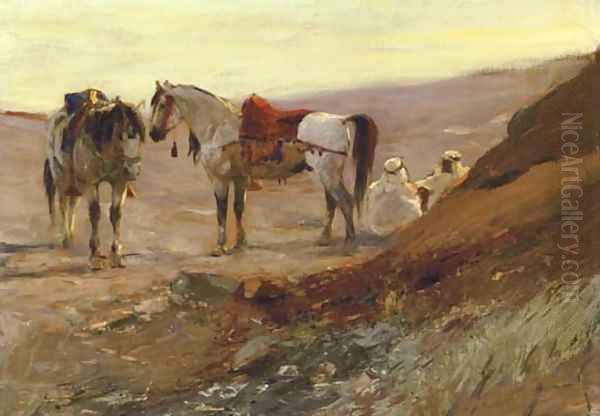 A Halt in the Desert Oil Painting by Wilhelm Kuhnert