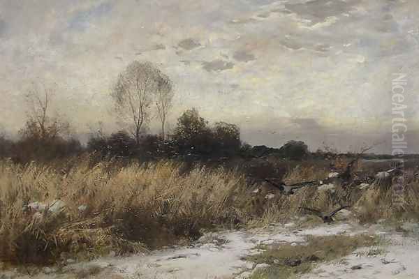 Winter Landscape with Crows Oil Painting by Roman Kochanowski