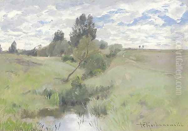 Landscape with a Wet Meadow Oil Painting by Roman Kochanowski