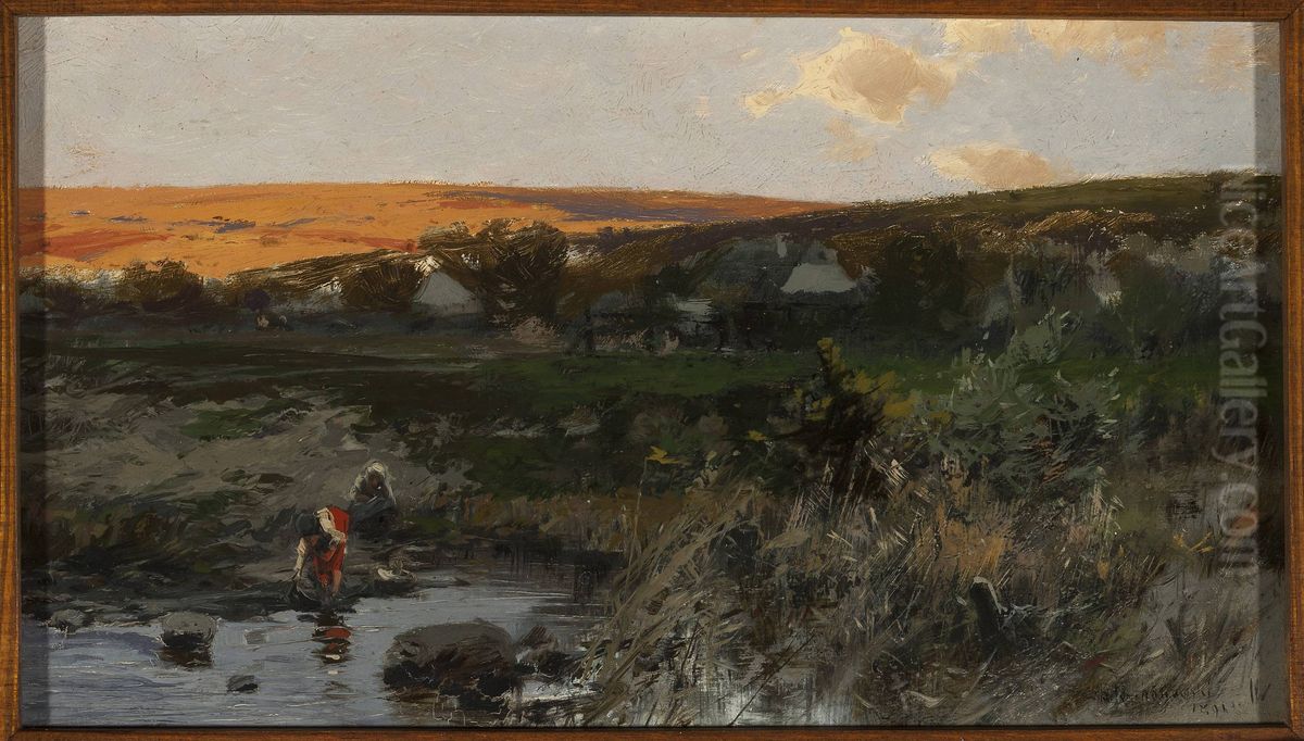 Landscape at Sunset Oil Painting by Roman Kochanowski