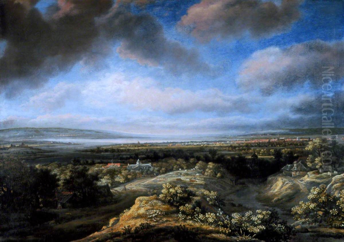 An extensive landscape Oil Painting by Philips Koninck