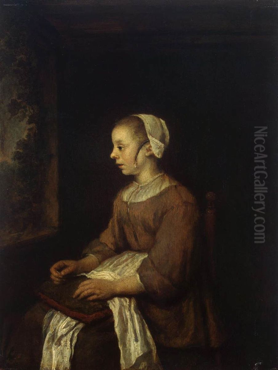 The Seamstress Oil Painting by Philips Koninck