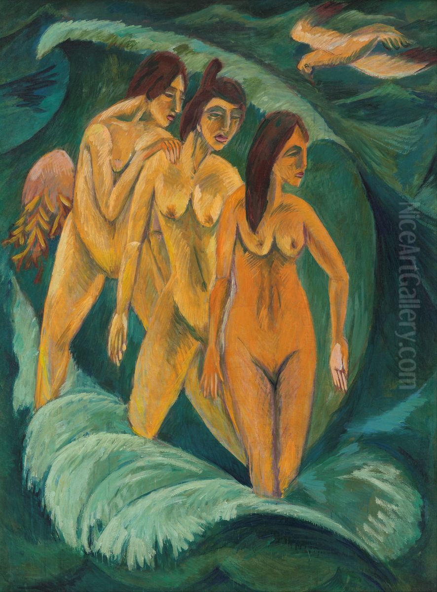 Three Bathers Oil Painting by Ernst Ludwig Kirchner
