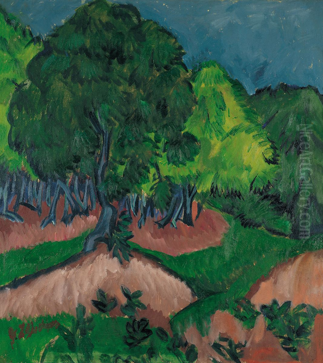 Landscape with Chestnut Tree Oil Painting by Ernst Ludwig Kirchner