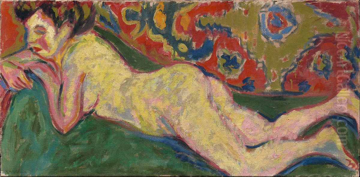 Reclining Nude Oil Painting by Ernst Ludwig Kirchner