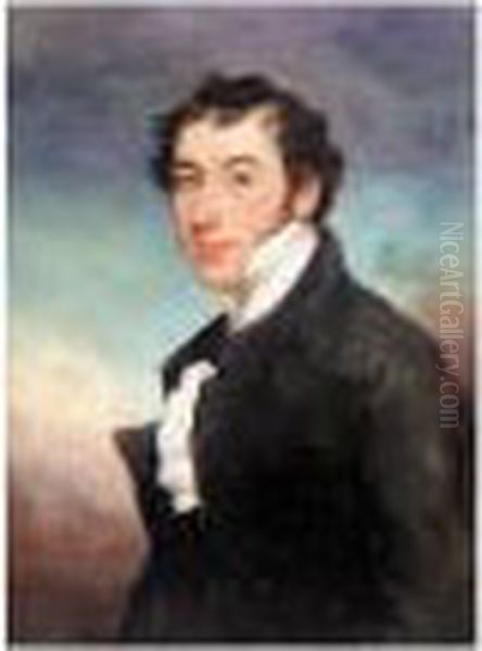 Half-length, Wearing A Black Overcoat And White Cravat Oil Painting by George Chinnery