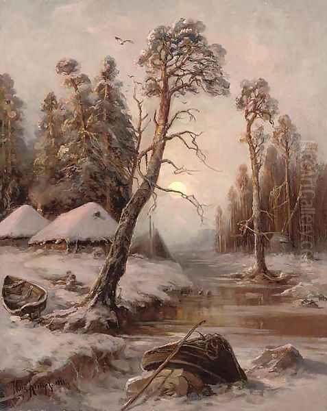 Winter landscape with lake Oil Painting by Iulii Iul'evich (Julius) Klever