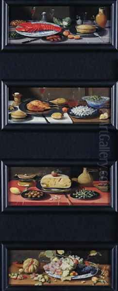 Four Still Lives of Food and Fruit Oil Painting by Jan van Kessel