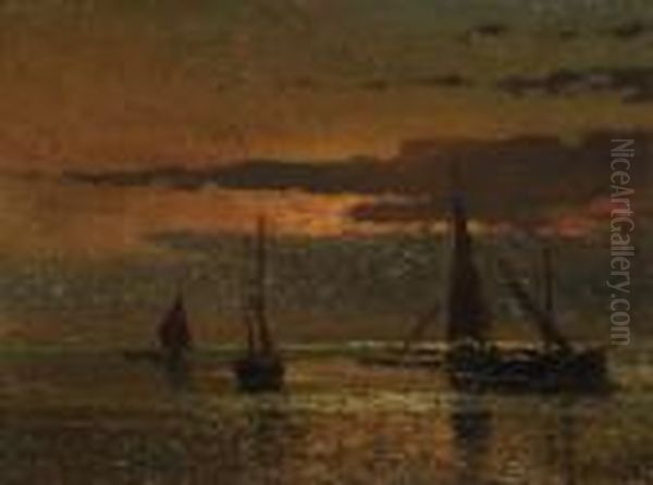 Barche Al Tramonto Oil Painting by Beppe Ciardi