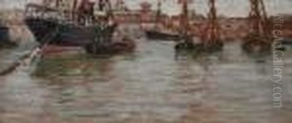 Sailboats At Port Oil Painting by Guglielmo Ciardi