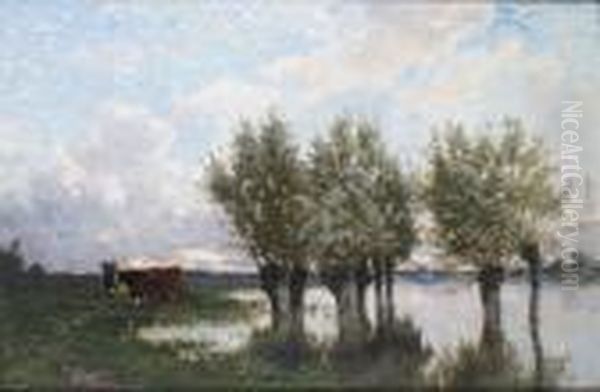 Vaches En Bord De Riviere Oil Painting by Eugene Ciceri
