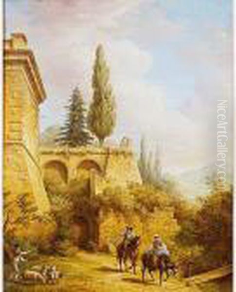 Paisaje Con Campesinos Oil Painting by Eugene Ciceri