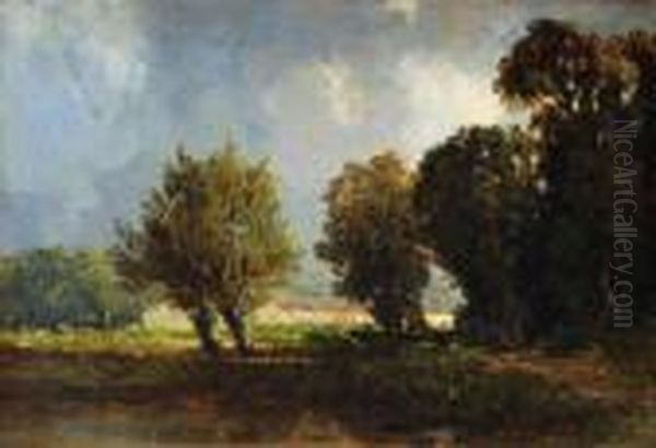 L'approche De L'orage Pres De Marlotte Oil Painting by Eugene Ciceri