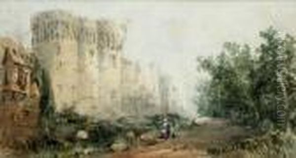 Vue Du Chateau De Dinan Oil Painting by Eugene Ciceri