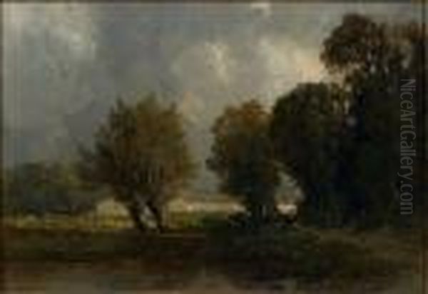 Etang Anime Sous Un Ciel D'orage Oil Painting by Eugene Ciceri