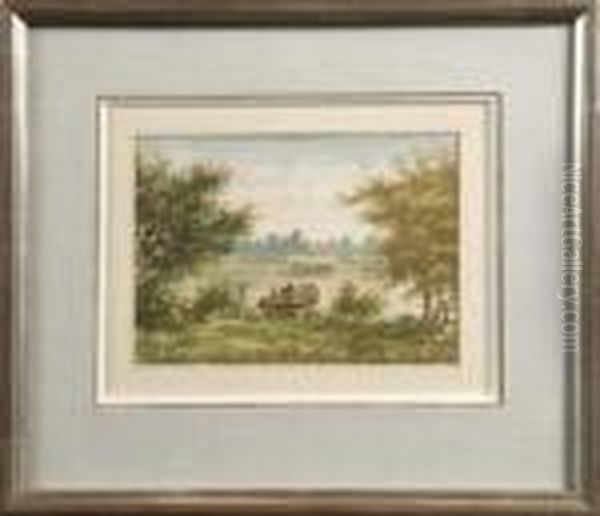 Barque Au Bord D'un Etang Oil Painting by Eugene Ciceri