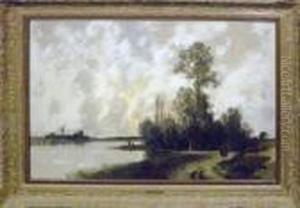 View Of The Loire Near Fontainbleau Oil Painting by Eugene Ciceri