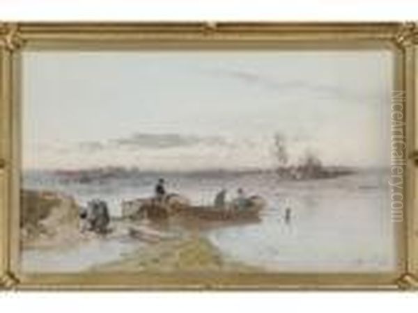 Personnages Au Bord D Une Riviere Oil Painting by Eugene Ciceri