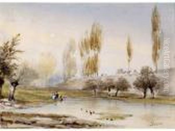 Au Bord Du Lac. Oil Painting by Eugene Ciceri