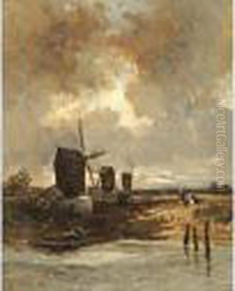 Le Passage Du Bac Pres Des Moulins Oil Painting by Eugene Ciceri