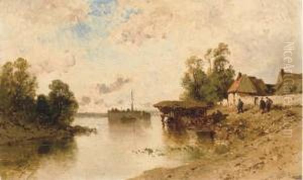 Les Lavandieres En Bord De Riviere Oil Painting by Eugene Ciceri
