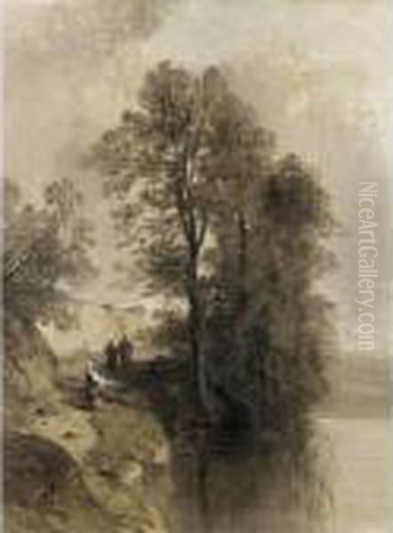 On The Riverbank Oil Painting by Eugene Ciceri