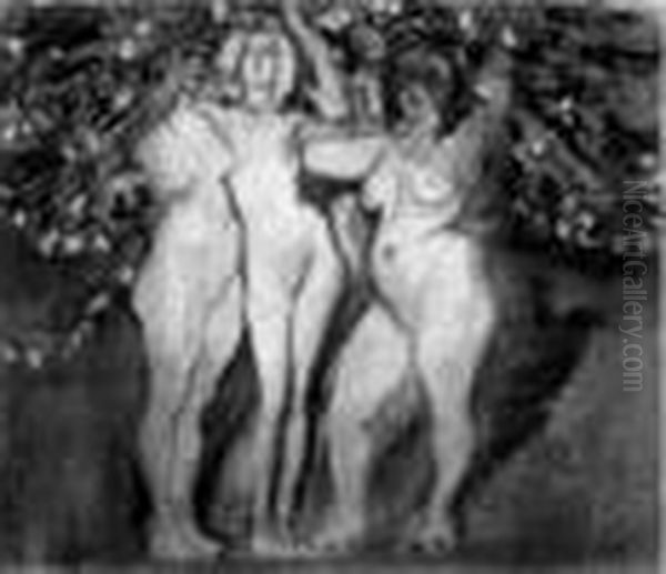 Personnages Au Bord D'un Lac Oil Painting by Eugene Ciceri