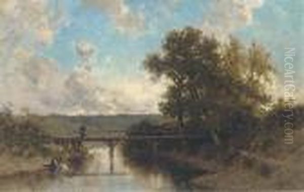 A Woman Washing Clothes Oil Painting by Eugene Ciceri