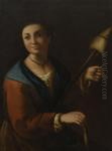 Madchen Mit Spinnrocken - Knabe
 Mit Taube. Oil Painting by Giacomo Francesco Cipper