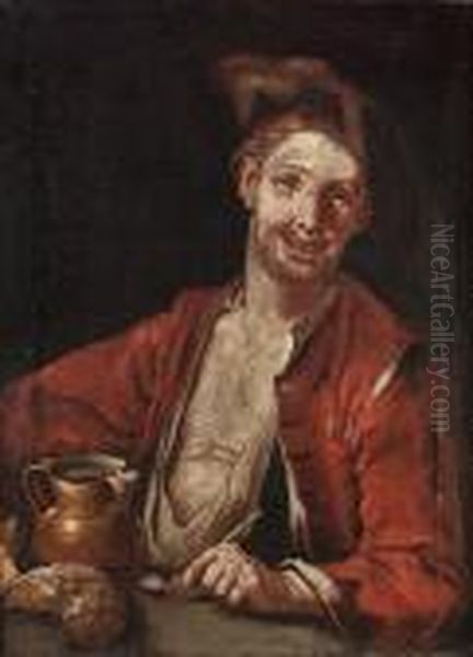 A Peasant Man Sitting At A Table With A Jug And Pipe Oil Painting by Giacomo Francesco Cipper