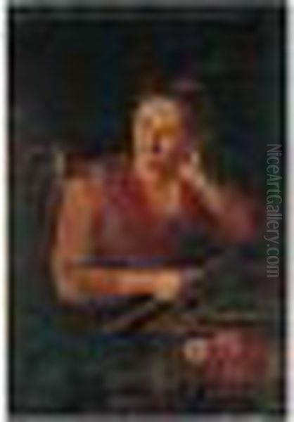 Portrait Of A Girl, Seated At A 
Table Holding A Balance, A Still Life Of Apples And Grapes In The 
Foreground Oil Painting by Giacomo Francesco Cipper