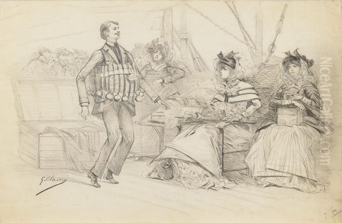 Sarah Accueillie Par Forbes 
Robertson; Sarah Pendant La Traverseede La Manche, Un Admirateur Lui 
Montre Un Gilet De Sauvetage; Oil Painting by Georges Jules Victor Clairin