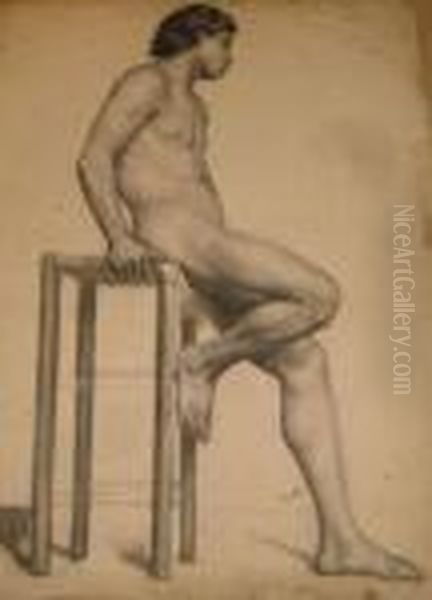 Group Of 5 Black Chalk Academy Drawings. Oil Painting by Georges Jules Victor Clairin