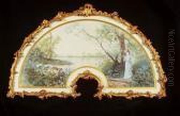 Promenade Au Bord De La Riviere, Projet D'eventail. 1900 Oil Painting by Georges Jules Victor Clairin