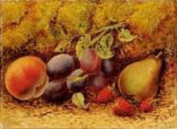 Natura Morta Con Prugne, Pesche Efragole Oil Painting by George Clare