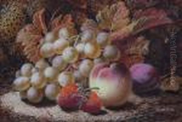 Black Grapes, Pears, 
Gooseberries, An Appleand A Raspberry Against A Bank; Green Grapes, 
Strawberries, A Peachand A Plum Against A Bank Oil Painting by Oliver Clare