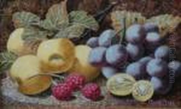 Still Life - Various Fruits, Grapes, Raspberries, Gooseberries
 Etc. Oil Painting by Oliver Clare