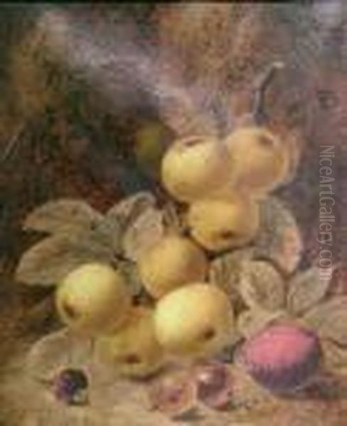 Fruit On A Mossy Bank Oil Painting by Oliver Clare