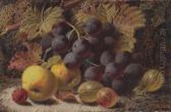 A Still Life With Apples, 
Grapes, Gooseberries And A Raspberry; Also A Companion Painting (a Pair) Oil Painting by Oliver Clare