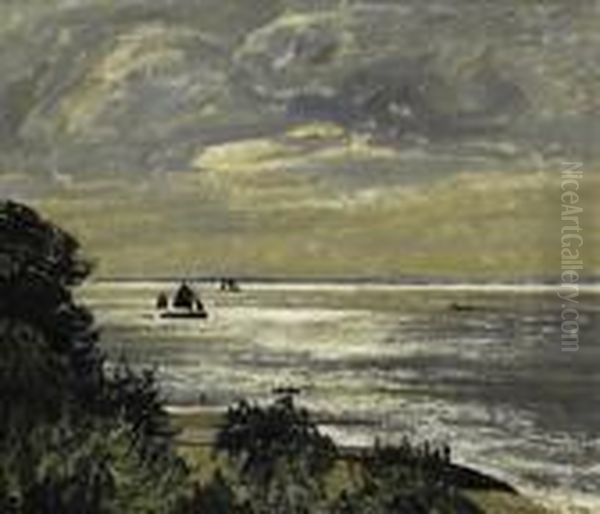 Hamburg. On The Banks Of The 
Elbe In Blankenese. Twilight. Signed Bottom Right: M. Clarenbach Oil Painting by Maximilian Clarenbach